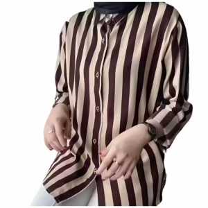 Atasan Wanita Kemeja Salur Motif Garis Garis Original Katun Premium Ld 80 Cm - 124 cm