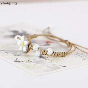 【ZP】Cute สร้อยข้อมือเซรามิกใบทานตะวันทำด้วยมือเครื่องประดับแบบปรับได้สไตล์โบโฮสำหรับผู้หญิงของขวัญแนววินเทจ