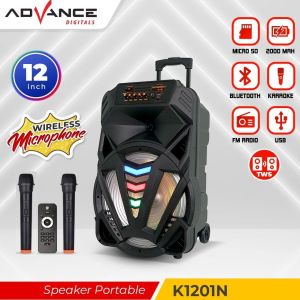 Advance K1201N Speaker Bluetooth Karaoke Wireless Portable Super Bass Aktif BONUS 2 Pcs Mic Wireless
