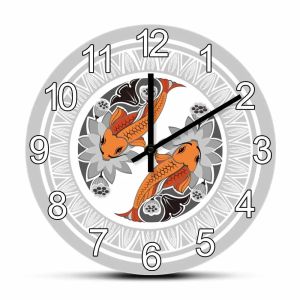 xpkQ Chinese Yin Yang Koi Fish Modern Design Wall Clock For Home Living Room Decor Traditional Asian Oriental Art Silent Wall Watch H8M4T