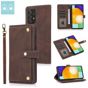 Case For Samsung A10 M10/A11/A12/A20 A30/A21S/A22 5G/A31/A32 5G/A42 5G/A50 A50S A30S/A51 4G/A52 A52S 5G/A70 A70S/A71 4G/A72 4G 5G with Card Slots Leather Flip Wallet Bag Cover Casing with Short Hand Strap