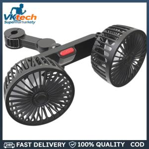 12V/24V Car Seat Back Cooling Fan USB Charging Auto Headrest Ventilation Fan Dual Head Electric Car Cooling Fan 360 Degree Rotation for Vehicle SUV