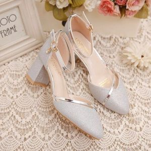 Korean 5cm Wedding Sandals shcool shoes for women mid-heel thick heel pointed heels sandals