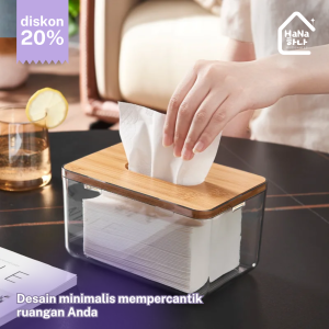 Tempat Tissue Transparan Estetik Tutup Kayu - Kotak Tisu Bambu Aesthetic