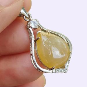 Yellow Water Drop Shape Cabochon Natural Type A Jadeite Jade set with S925 as Pendant certificate weighs 2.6 grams measurement 14.7 * 12 * 4 mm (s925p5)