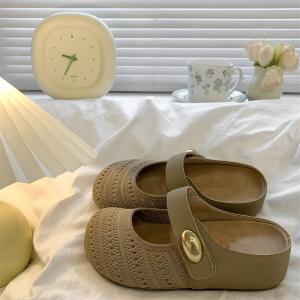 [Free Shipping] Thick-soled height-increasing closed-toe slip-on sandals for women suitable for outdoor wear in autumn 2026 new model hollow design versatile slip-on sandals