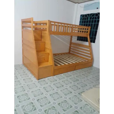 Giường tầng xuất khẩu gỗ tự nhiên có 3 màu Giường tầng lệch gỗ tự nhiên FREESHIP lắp đặt