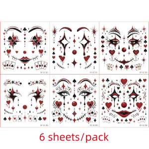 HUNIU Waterproof Clown Face Sticker 6Pcs/Set Glitter Face Decal Gift Makeup Clown Face Tattoo Stickers Halloween