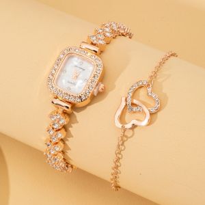 2pcs Student Girl Watch Bracelet with Diamond Set   Small Dial Bracelet Set for Women
