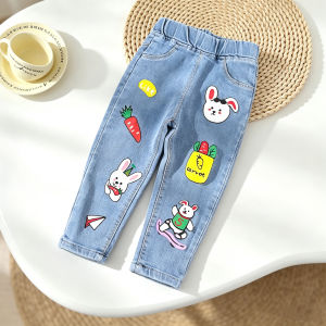 DIIMUU Girl Jeans 1-6 Years Kids Casual Denim Pants Cartoon Print Children Trousers