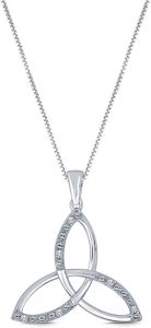 LZD Elmas 0.04CT Accent Round White Diamond Accent 925 Sterling Silver Celtic Trinity Knot Triquetra Pendant Necklace for Women