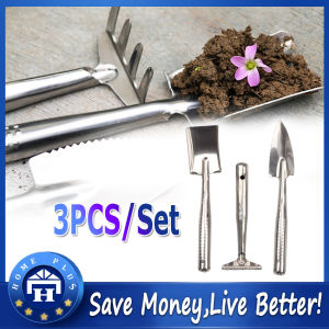 【Local delivery】 3pcs Mini Portable Gardening Tool Stainless Steel Head Shovel Rake Spade Plant Garden Soil Raising Flowers Tool Set Stainless-Steel-Gardening-Kit