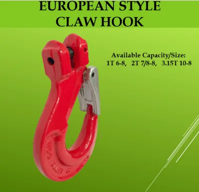 Vision Lifting 8 G80 European Type Clevis Sling Hook G80 European Type Chain Hook Clevis Latch Hook Direct-Connect Sling Hook Grade 80 Clevis Safety Hook Alloy Steel Spring-Loaded Gate Forged Latch Seat