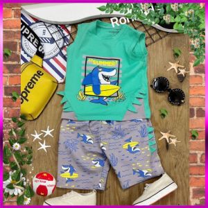 [Cao Cấp Cực Đẹp] Đồ Bộ Bé Trai Size 10kg-40kg Thun Cotton Co Giãn 4 Chiều Mềm Mịn Siêu Mát Hình Cá Mập.1626.7