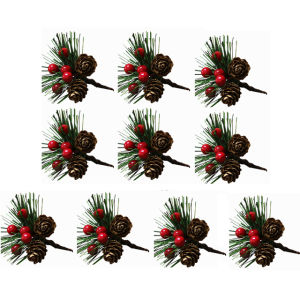 YESPERY 10pcs Artificial Flower Red Christmas Berry and Pine Cone with Holly Branches Christmas Decoration for Home Floral Decor