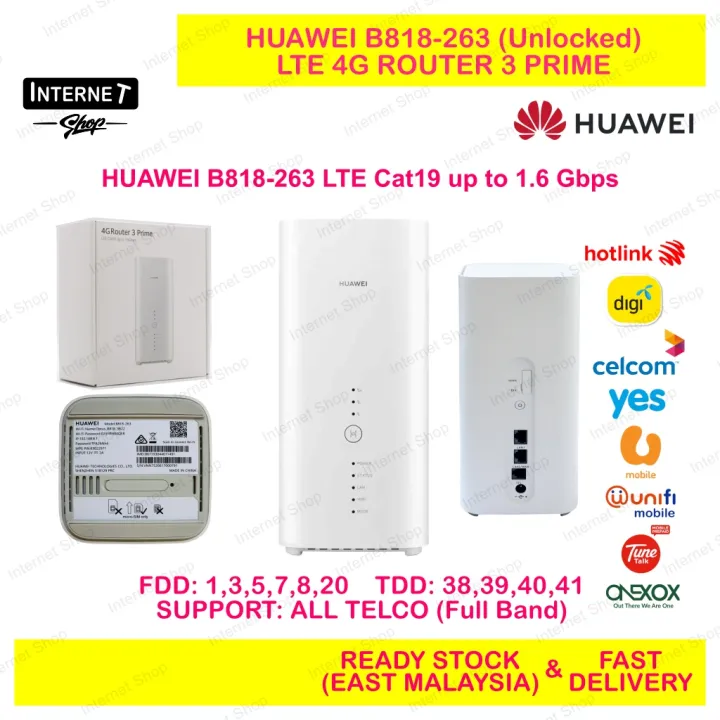 NEW HUAWEI B818-263 4G ROUTER 3 PRIME LTE Cat19 up to .6Gbps FULL BAND 4*4 MIMO MODEM WIFI OPTUS V b618 b525