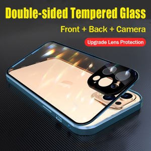 CrashStar กระจกเทมเปอร์ ° สองด้านเคสโทรศัพท์360สำหรับ iPhone 15 14 Pro Max Plus 13 12 11 Pro Max Mini XS XR X 8 7 Plus + SE 2020เคสโทรศัพท์พร้อมป้องกันเลนส์กล้องคลุมทั้งหมดพร้อมฝาปิดหัวเข็มขัดโลหะผู้ขาย