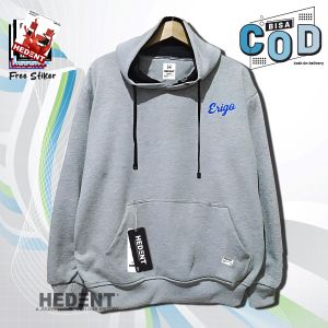 Hoodie Cowok Keren Terbaru Brand ERIGO Warna Denim Abu Paralon Motif Viral Tren Kekinian Switer Pria Hodie Jumper Oversize Jumbo Aesthetic Bahan Tebal Premium Nyaman Lembut Lengan Panjang