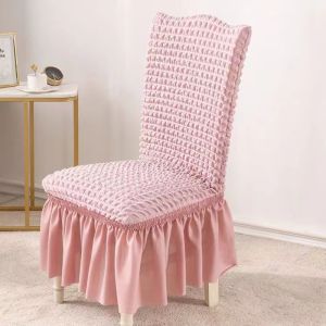 Seersucker Chair Cover For Dining Room Banquet Chair Slipcover Stretch Chair Cover with Skirt Elastic Wedding Chair Decor