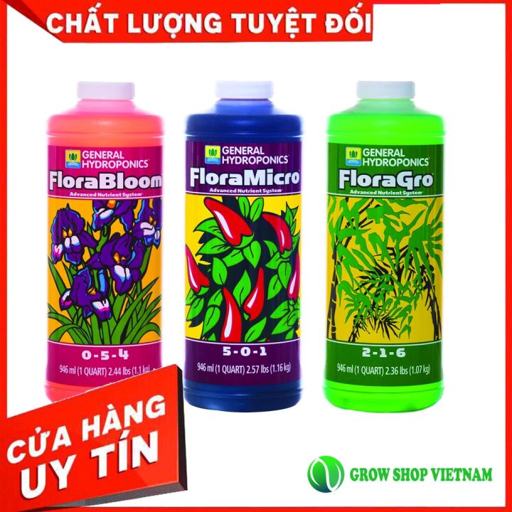 Bộ phân bón General Hydroponics Flora Micro,Grow,Bloom