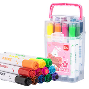 Deli 12/24/36 Colors Coloring Brush Pen Marker Watercolor Pen For Colors Painting Drawing HM653【With Stamp】