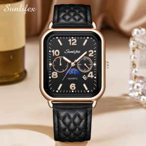 Sunlifex Jam Tangan Wanita Korean Kasual Mode Tali Kulit Kuarsa Jam Tangan Cewek Original