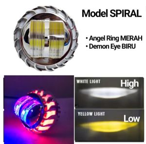 Lampu Depan Projie Biled Laser LED 2 Lensa Dengan Shroud+DevilEye Dekat Putih Jauh Kuning