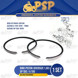 Ring Piston GP100 / A100 (Oversize 1.00) - Ring Cincin Seher Seker Diameter 100 Suzuki A 100 GP 100