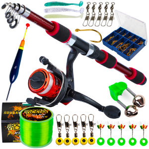 Sougayilang Joran dan Reel Pancing 1.8m Joran Pancing dengan Reel Pancing dan Aksesoris Pancing Set