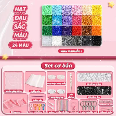Bộ Hạt Đậu Xếp Hình Ủi Nhiệt DIY 24/48/96 Màu – Đồ Chơi Handmade Cho Bé Kèm Bàn Ủi Mini Quà Sinh Nhật Ý Nghĩa