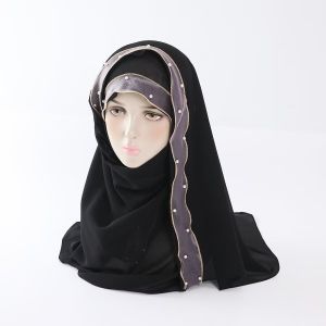 Jifang Pearl Beads Ribbon Plain Bubble Chiffon Shawl Manik Pashmina Hijab Head Wraps Scarf Raya Muslim Party Hijabs Tudung RR22