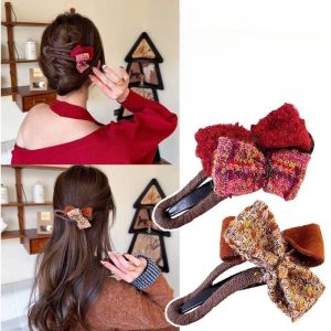 Korean Fashion Retro Bow Duck Bill Clip Womens Elegant Back of Head Large Hairpin