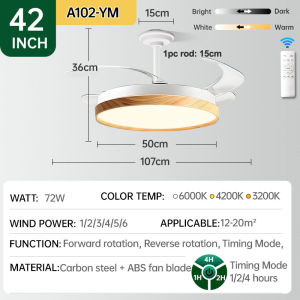 GOGEOUS 2025 new ceiling fan with light modern 42inch ceiling lights with fan 3 colors light 6 Speeds Wind silent ceiling fan with led light with remote ceiling fans Invisible ceiling fan light for living room bedroom dinning room