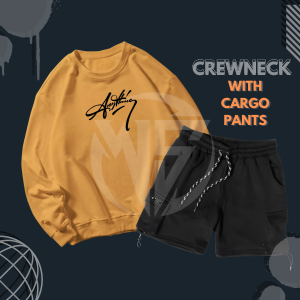 [BISA COD] Setelan Crewneck & Celana Cargo Pendek Pria Wanita Brand Local WEARING Terlaris Kota Bandung ONE SET Crunek dan Celana Pendek Cargo Cowok Keren Bahan Katun Fleece Tebal dan Lembut Size M L XL XXL