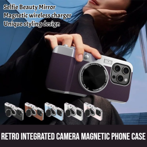 Integrated Camera Magnetic Phone Case Retro Bluetooth Camera Magnetic Phone Case Iphone 16 15 14 13 12 Pro Max Cosmetic Mirror Metal Cover