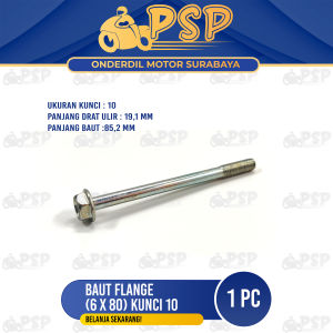 Baut Flange (Kunci 10) 6x80 (Harga 1 PC) - Baud Bolt Ring Topi 6 mm Panjang 80 mm Kunci Kepala 10