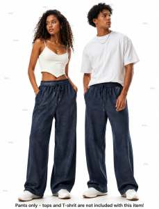 BB..New Men Casual Wide Leg Full Length Pants with Elastic Waist and Plain Design