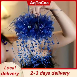 [COD] AqToCna Ship within 24 hours Women Luxury Mesh Flower Pearls Tassels Hair Clips Female Fluffy Shark Hair Claws Hair Accessories Headdress