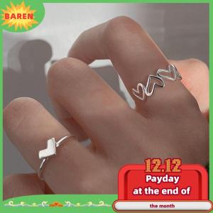 BAREN 2 chiếc nhẫn trái tim tình yêu rỗng thời trang nhẫn hình học cá tính nhẫn mở vòng Vòng chỉ số thích hợp nhẫn ngón tay trang sức thời trang Nhẫn quà tặng