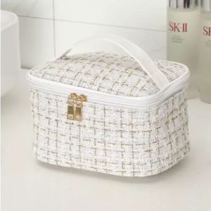 E173 กระเป๋าเครื่องสําอาง ผ้าทวิต ใส่ของได้เยอะ พกพาง่าย ขนาดใหญ่