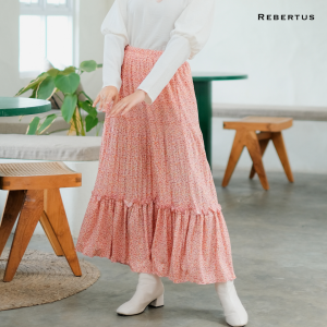 Rok Plisket Motif Bunga Wanita Rebertus Tasya