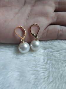 Huge AAA 11-12 mm real natural South Sea white Pearl Earrings 14K YELLOW GOLD