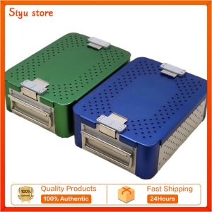 Surgical Instrument Sterilization Box Single Layer Blue Green Aluminum Alloy Deepened Medical Sterilization Box