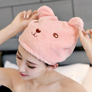 Lumbley Mũ trùm đầu làm khô tóc Khăn Quấn Ủ Tóc Lau Khô Siêu Tốc
