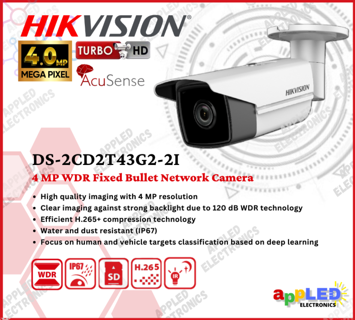 Hikvision Ds 2cd2t43g2 2i 4mp Acusense Bullet Ip Poe Network Infrared