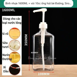 Bình bơm đựng siro sữa đặc mứt bằng nhựa mica dung tích 1600ml kèm vòi pump 1 lần 10ml 20ml 30ml