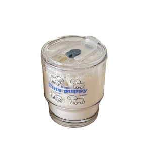 Cartoon Puppy Glass Heat-Resistant Cup Straw Water Coffee Breakfast With Lid Couple Girlfriend Gift Transparent Durable