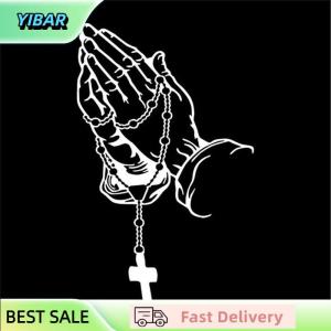 YIBAR Car Praying Hands With Rosary Sticker Decals Religious  Vinyl Decal Waterproof Decal Auto Decoration