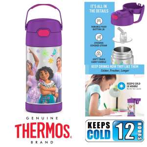 Authentic THERMOS FUNTAINER 12 Ounce Disney Encanto Stainless Steel Vacuum Insulated Kids Straw Water Bottle