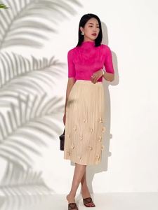 One Size (45-75kg) Summer Women's Loose Plus Size Mid-Length Pleated Skirt